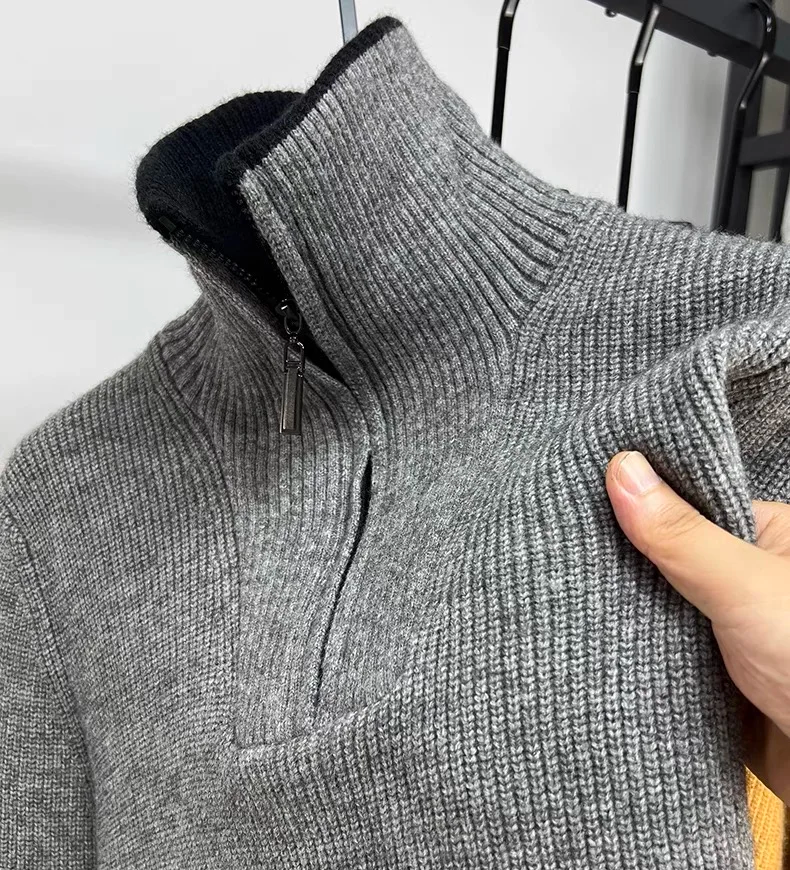 Men's ribbed quarter-zip funnel neck jumper with long sleeves