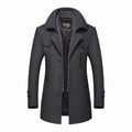 Men's longline coat with notched collar, button front and chest zip pocket