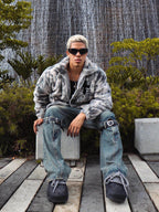 Unisex tie-dye hooded jacket with full zip and chest graphic
