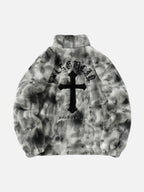 Unisex tie-dye hooded jacket with full zip and chest graphic