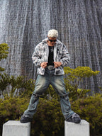 Unisex tie-dye hooded jacket with full zip and chest graphic