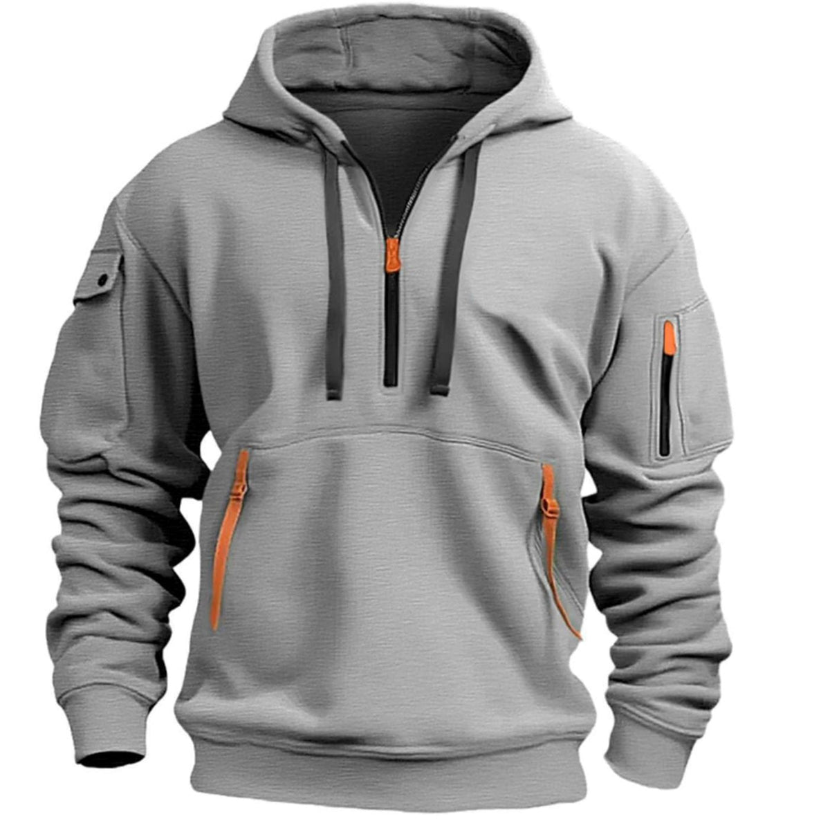 Men's quarter-zip hoodie with hood, long sleeves and zipped pockets