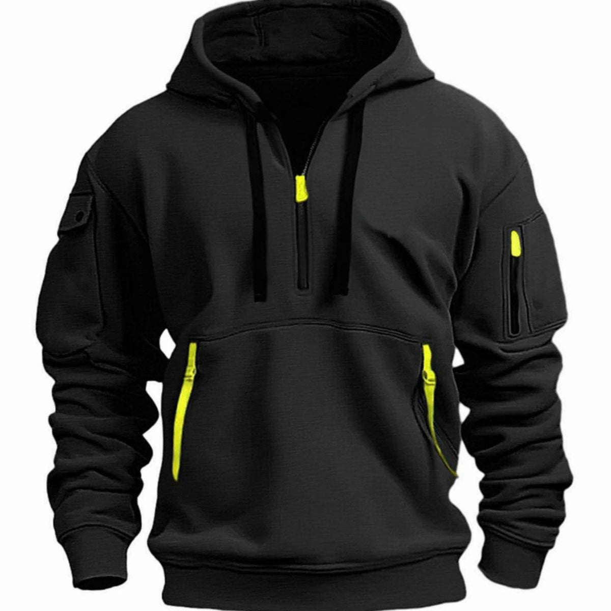 Men's quarter-zip hoodie with hood, long sleeves and zipped pockets
