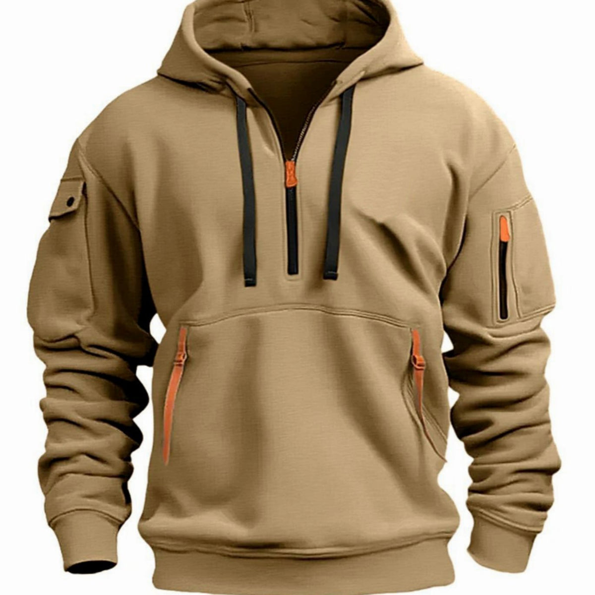 Men's quarter-zip hoodie with hood, long sleeves and zipped pockets