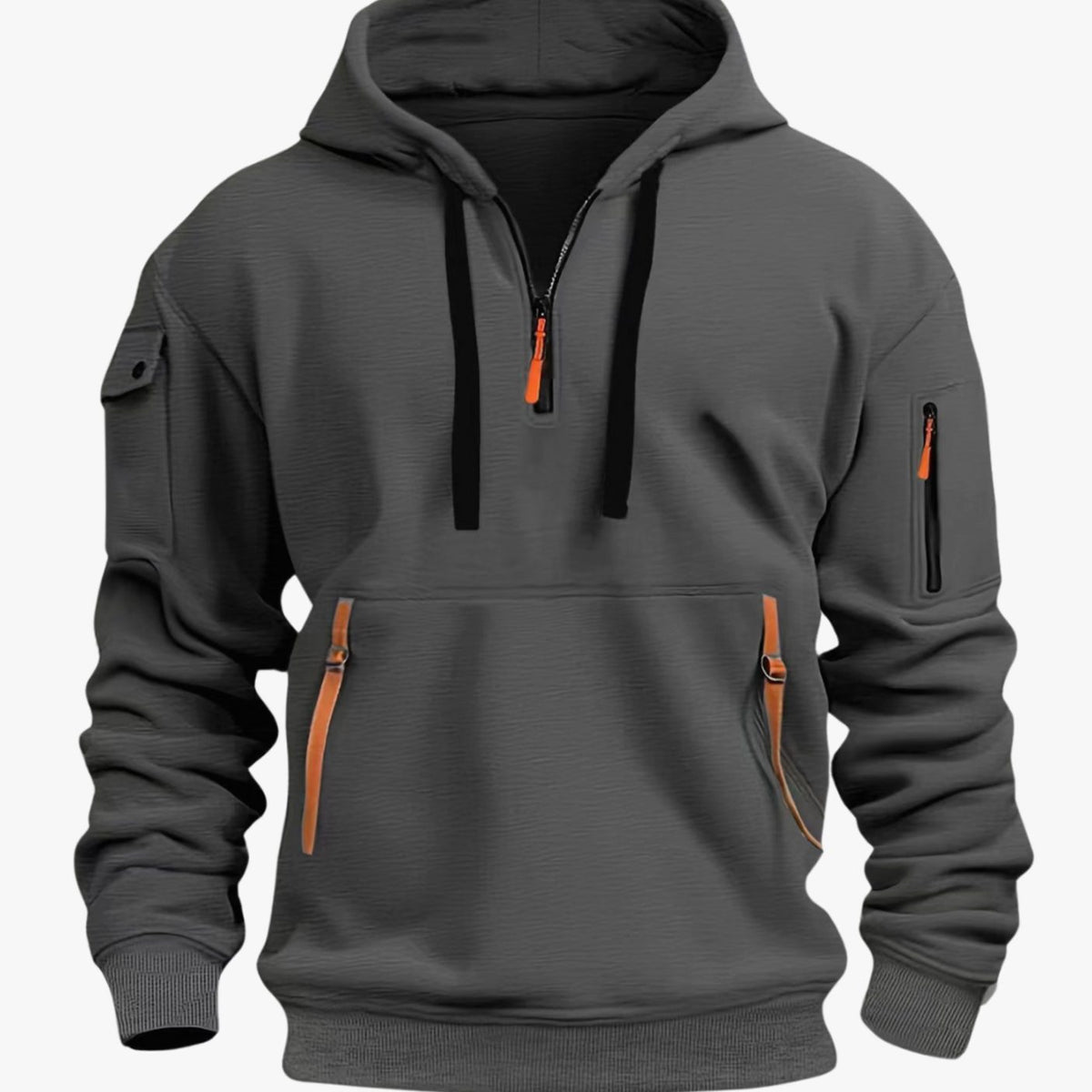 Men's quarter-zip hoodie with hood, long sleeves and zipped pockets