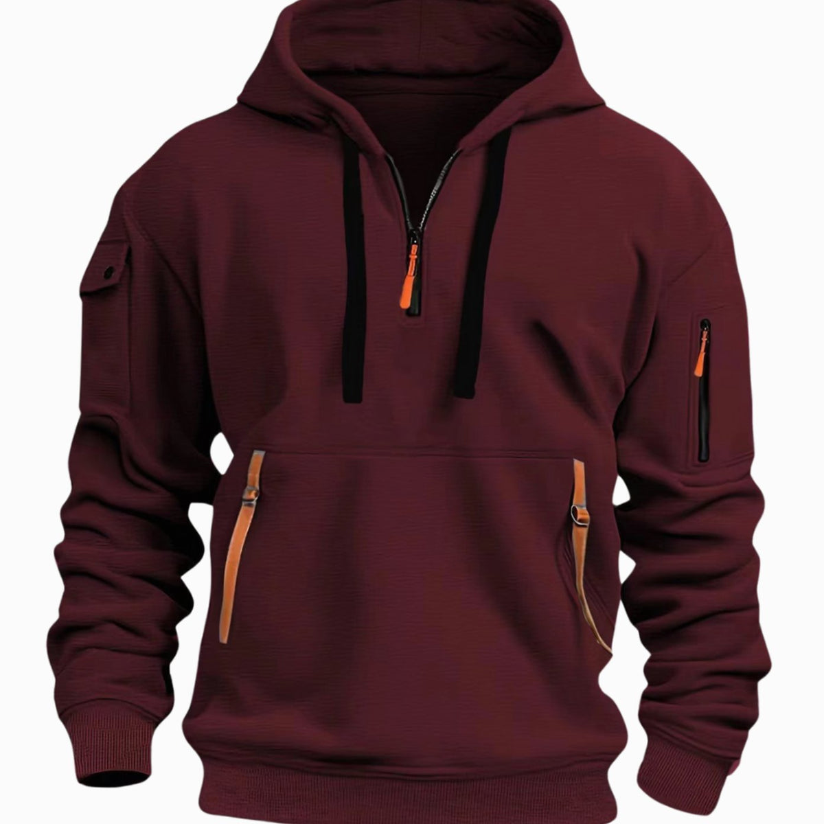 Men's quarter-zip hoodie with hood, long sleeves and zipped pockets