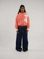 Women's floral embroidered hooded sweatshirt with long sleeves and kangaroo pocket