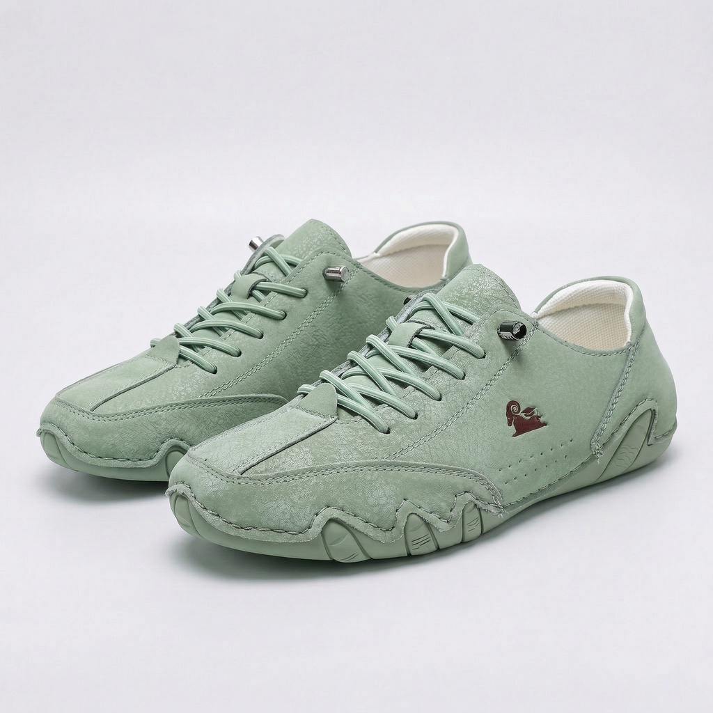 Panelled lace-up sneakers with rounded toes and chunky segmented soles
