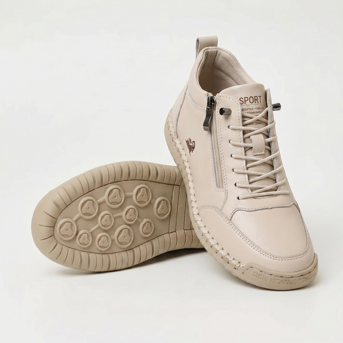 Women's low-top zip sneakers with lace-up fronts, round toes and flat textured soles