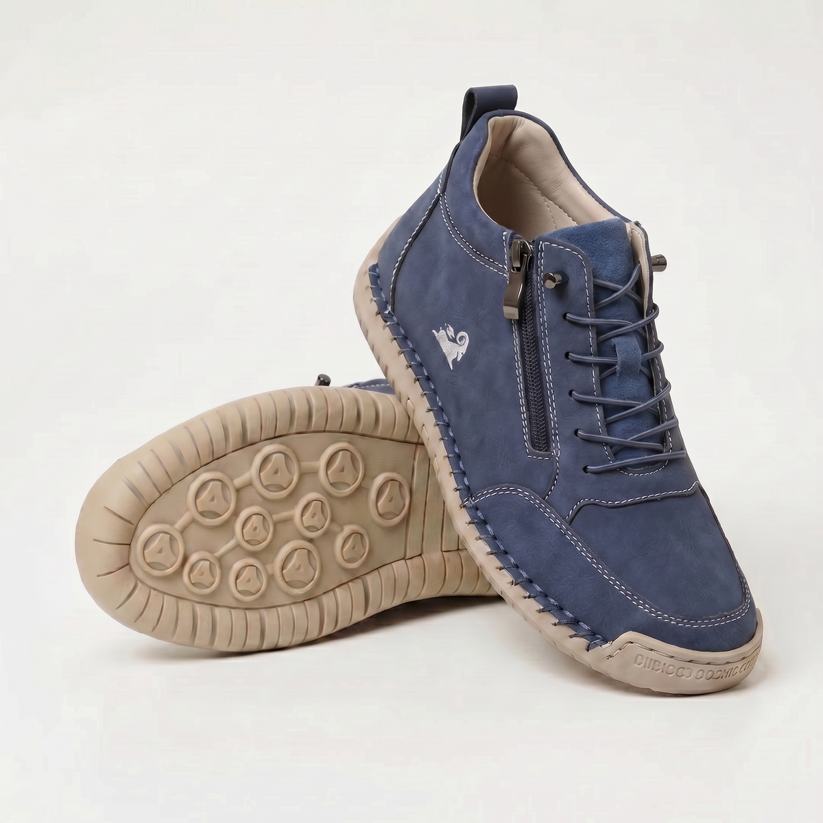Women's low-top zip sneakers with lace-up fronts, round toes and flat textured soles