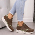 Women's low-top lace-up trainers with side zip and raised sole