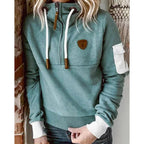 Women's hooded sweatshirt with front zip, drawstrings, ribbed trims and sleeve pocket