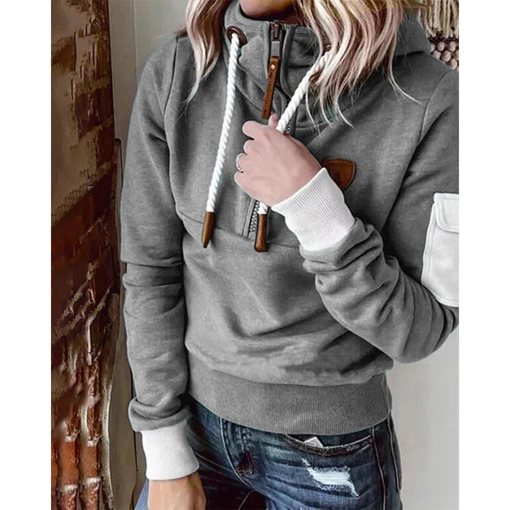 Women's hooded sweatshirt with front zip, drawstrings, ribbed trims and sleeve pocket