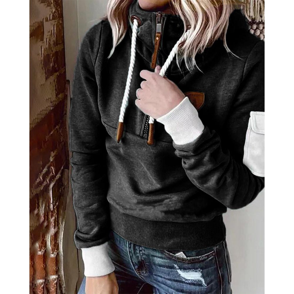 Women's hooded sweatshirt with front zip, drawstrings, ribbed trims and sleeve pocket