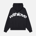 Oversized hooded pullover hoodie with large graphic text on the back