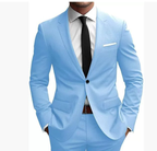 Men's burgundy slim fit suit with notched lapels, button jacket and matching trousers