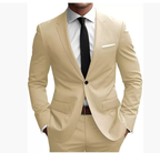 Men's burgundy slim fit suit with notched lapels, button jacket and matching trousers