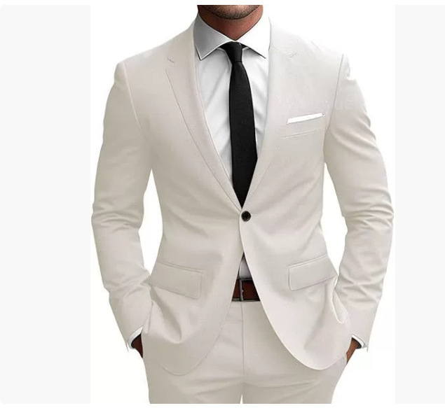 Men's burgundy slim fit suit with notched lapels, button jacket and matching trousers