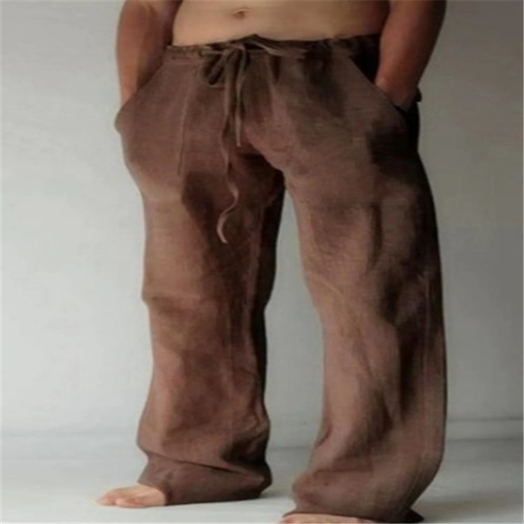 Men's wide-leg casual trousers with drawstring waist and side pockets