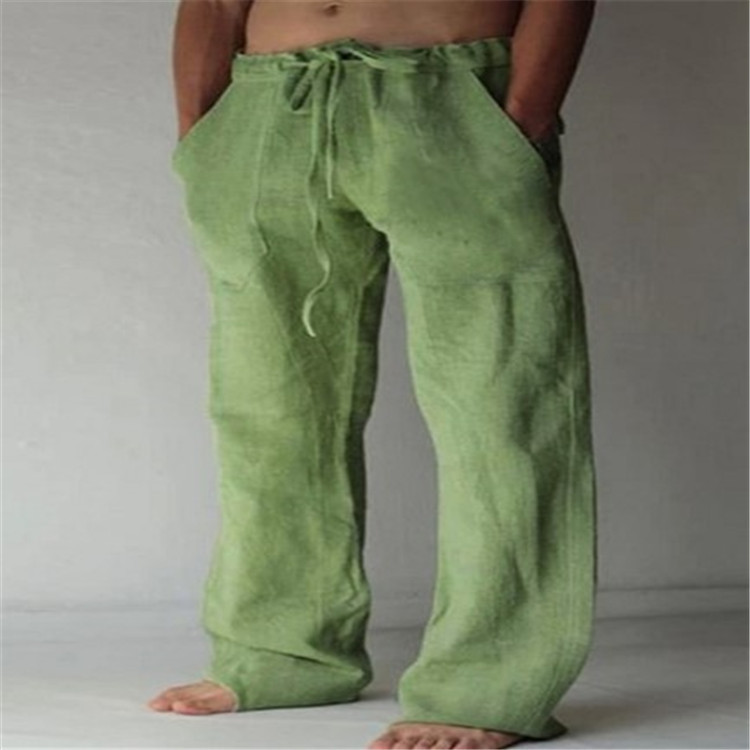Men's wide-leg casual trousers with drawstring waist and side pockets