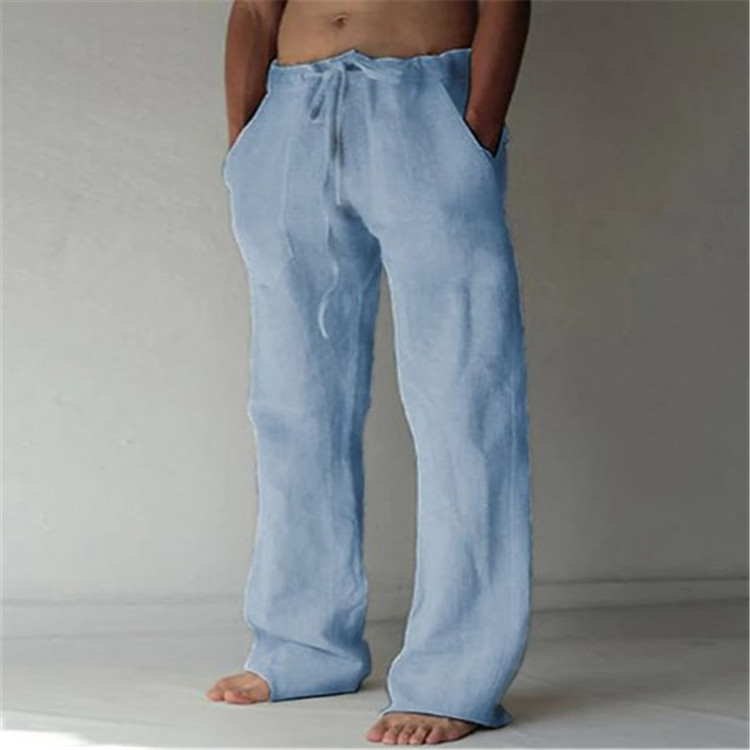 Men's wide-leg casual trousers with drawstring waist and side pockets