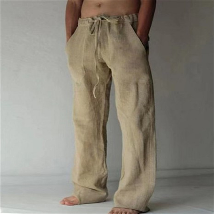 Men's wide-leg casual trousers with drawstring waist and side pockets