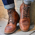 Men's vintage lace-up ankle boots with rounded toes and low heels