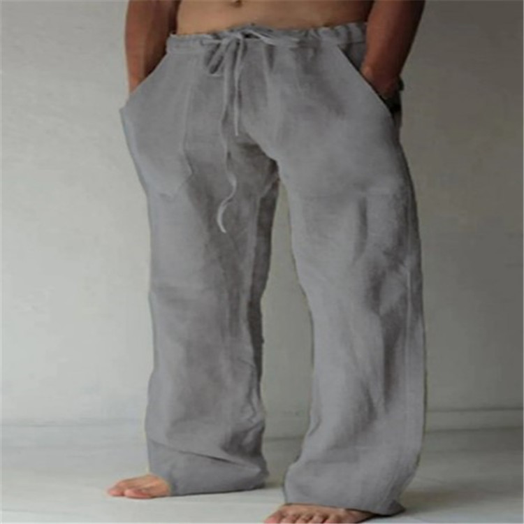 Men's wide-leg casual trousers with drawstring waist and side pockets