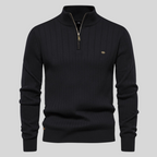 Men's ribbed quarter-zip jumper with mock neck and long sleeves