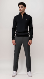 Men's ribbed quarter-zip jumper with mock neck and long sleeves