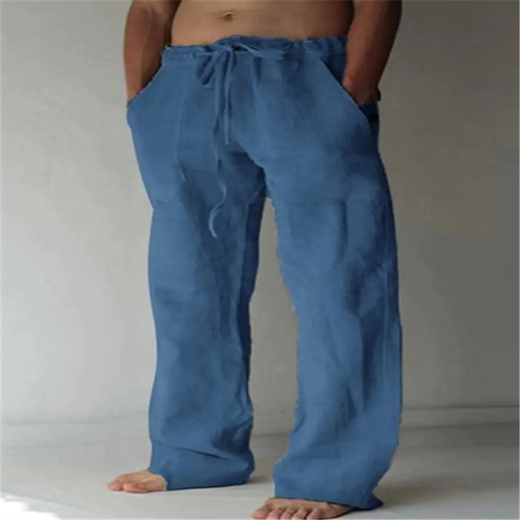 Men's wide-leg casual trousers with drawstring waist and side pockets