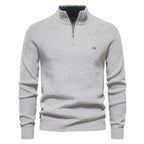Men's ribbed quarter-zip jumper with mock neck and long sleeves
