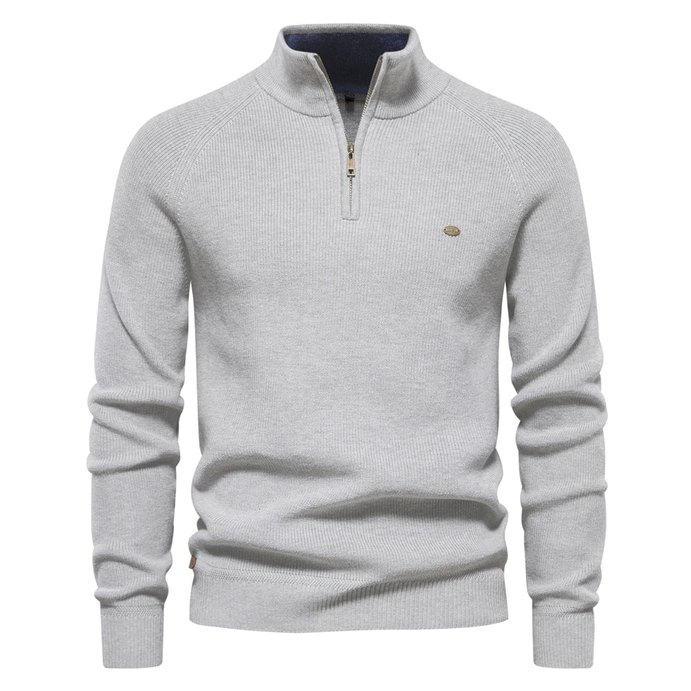 Men's ribbed quarter-zip jumper with mock neck and long sleeves