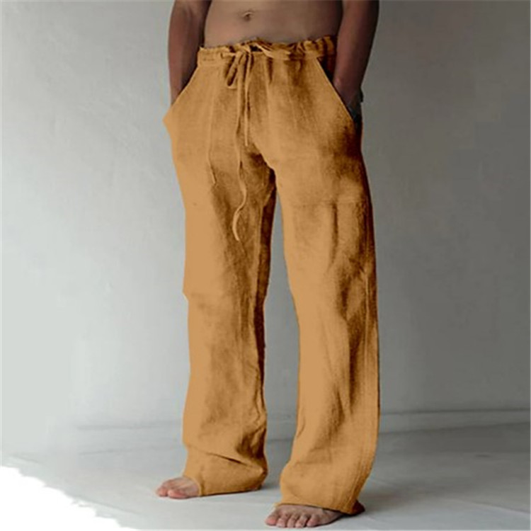 Men's wide-leg casual trousers with drawstring waist and side pockets