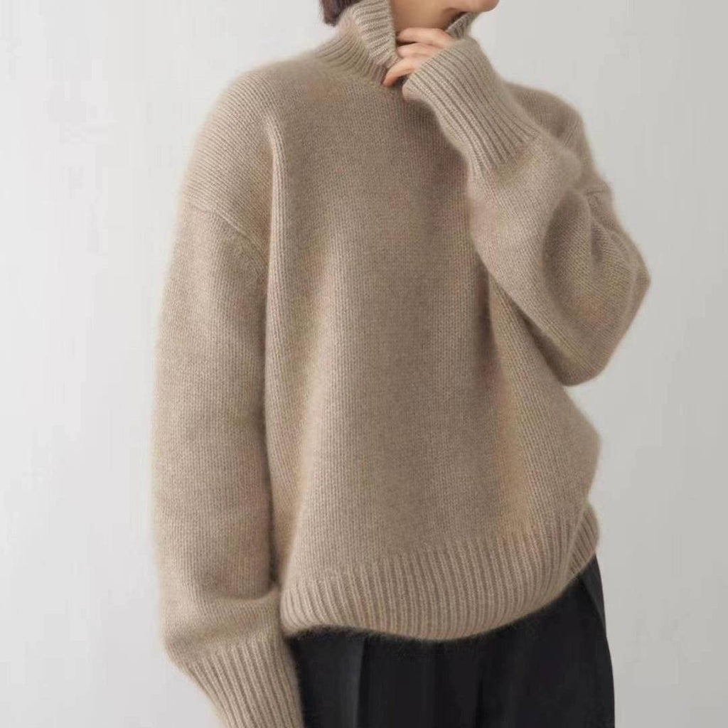 Women's plain turtleneck sweater with long sleeves and ribbed trims
