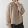 Women's plain turtleneck sweater with long sleeves and ribbed trims