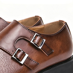 Men's double monk loafers with polished finish and twin buckle straps