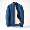 Ribbed zip cardigan with high collar and long sleeves