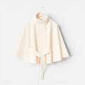 Women's poncho cape coat with stand collar, button front and tie belt
