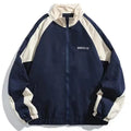 Unisex colour block windbreaker jacket with stand collar and zip fastening