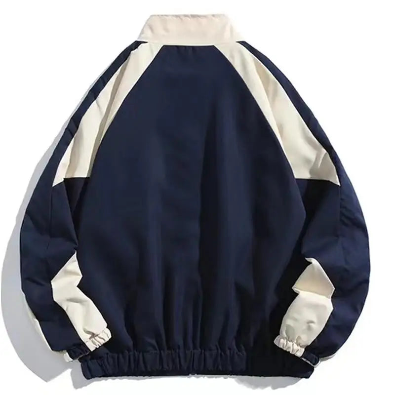 Unisex colour block windbreaker jacket with stand collar and zip fastening