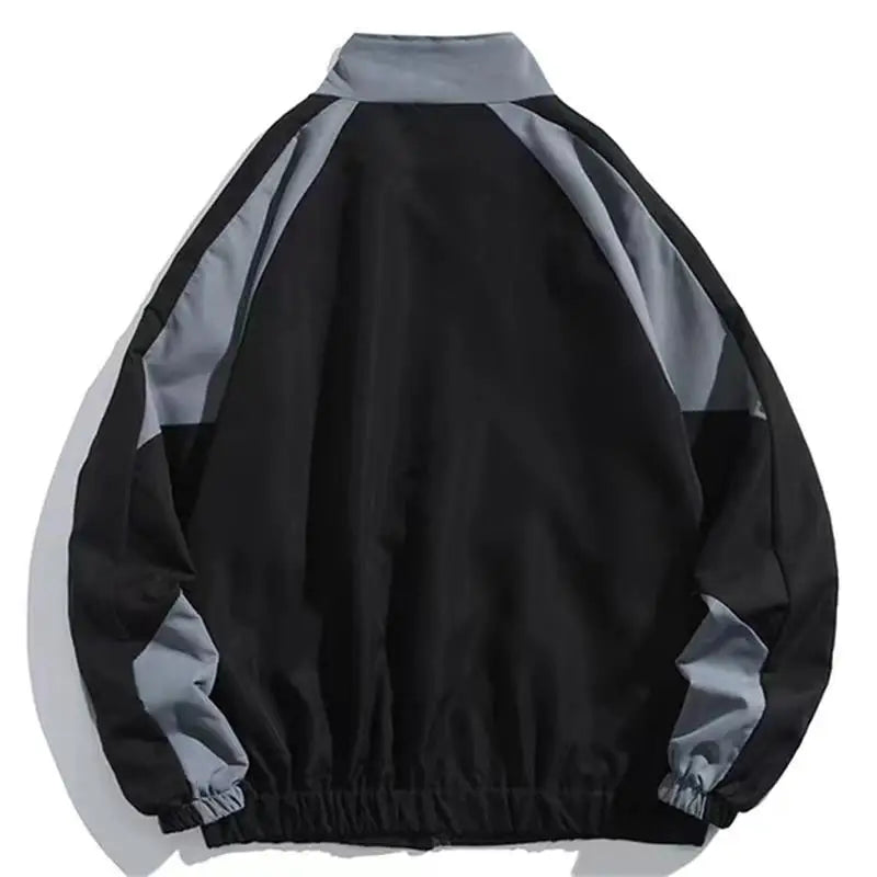 Unisex colour block windbreaker jacket with stand collar and zip fastening