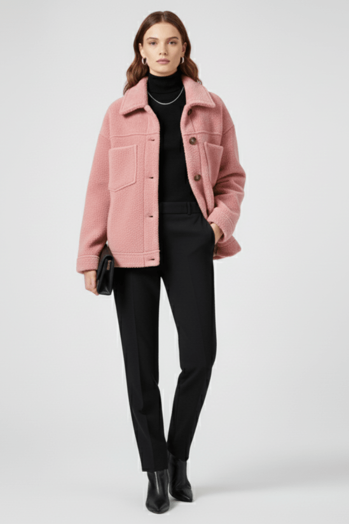 Women's fleece jacket with button front and relaxed fit