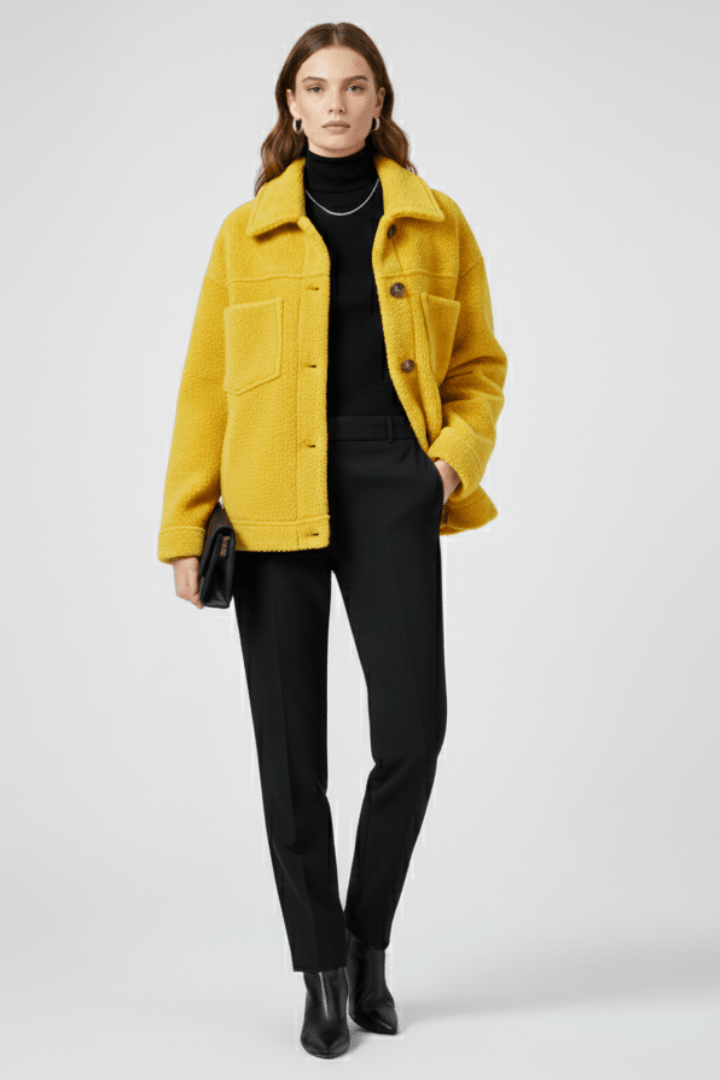 Women's fleece jacket with button front and relaxed fit