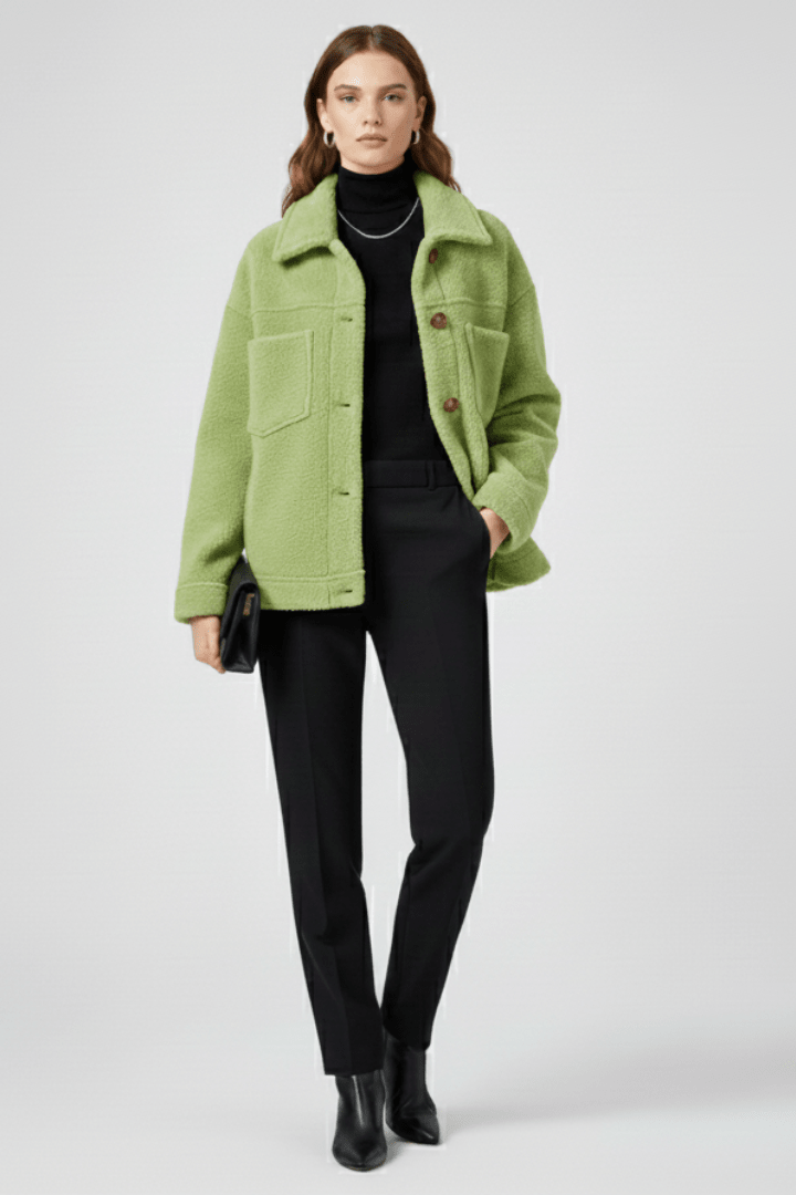 Women's fleece jacket with button front and relaxed fit
