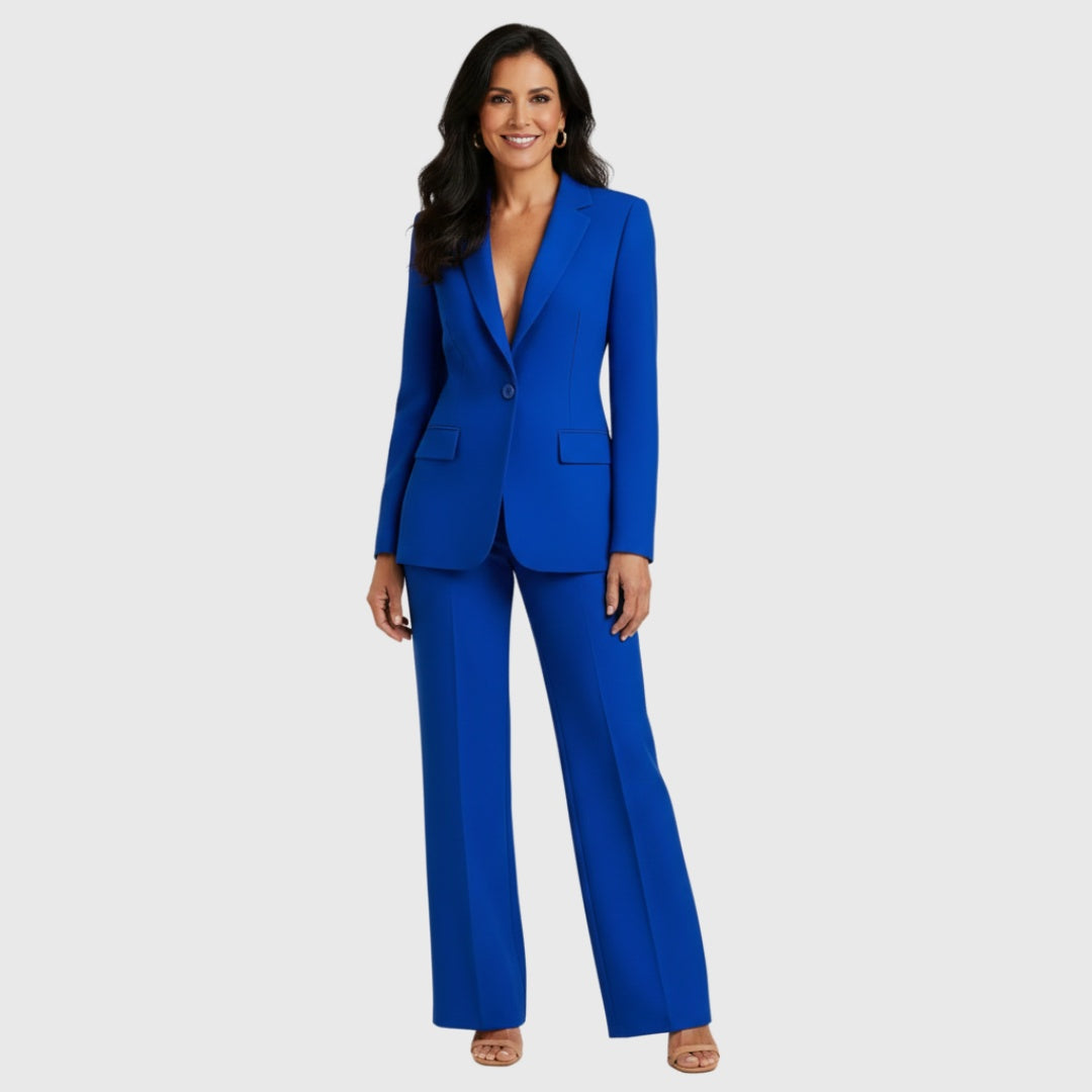 Women's structured blazer and wide-leg trousers suit set