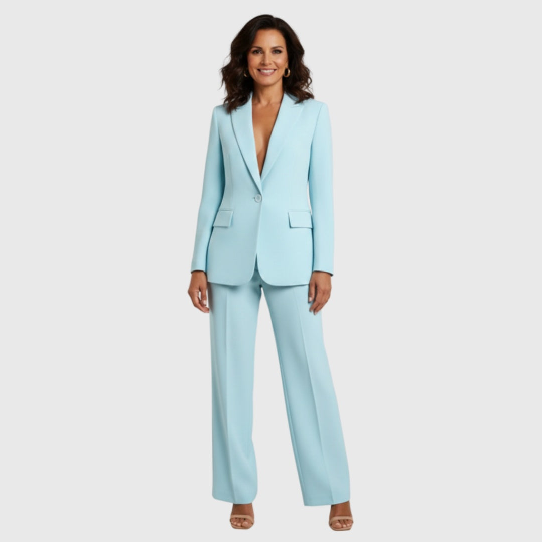 Women's structured blazer and wide-leg trousers suit set