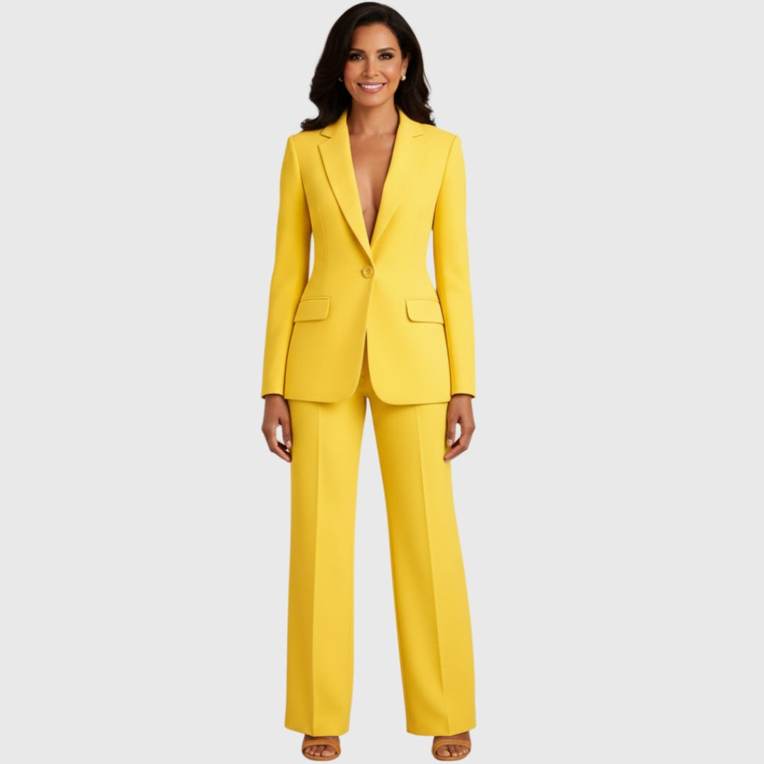 Women's structured blazer and wide-leg trousers suit set