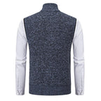 Men's knitted sleeveless vest with stand collar and zip fastening