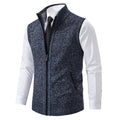 Men's knitted sleeveless vest with stand collar and zip fastening